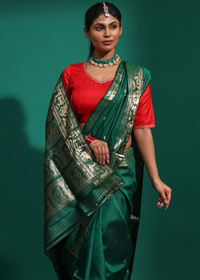 Green Handloom Baluchari Pure Silk Saree With Blouse Piece