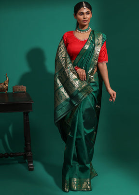 Green Handloom Baluchari Pure Silk Saree With Blouse Piece