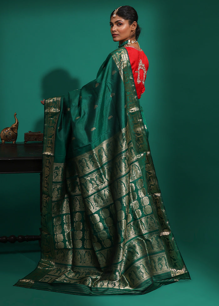 Green Handloom Baluchari Pure Silk Saree With Blouse Piece