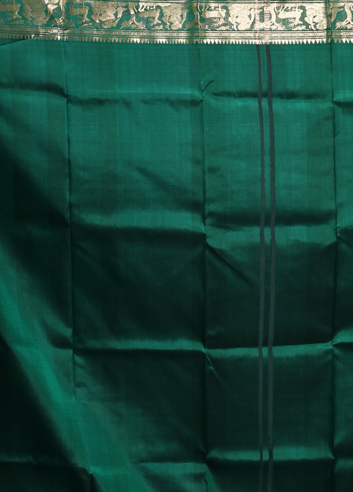 Green Handloom Baluchari Pure Silk Saree With Blouse Piece