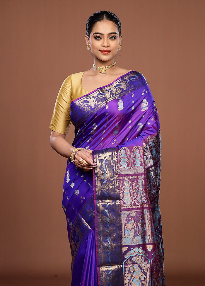 Purple Handloom Swarnachuri Pure Silk Saree With Blouse Piece