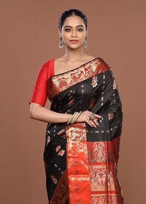 Black Handloom Swarnachuri Pure Silk Saree With Blouse Piece
