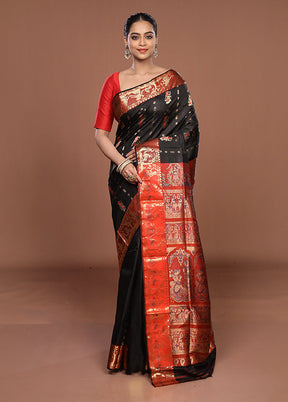 Black Handloom Swarnachuri Pure Silk Saree With Blouse Piece