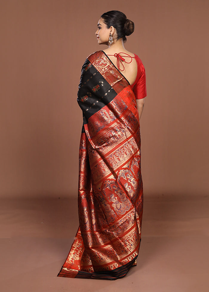 Black Handloom Swarnachuri Pure Silk Saree With Blouse Piece