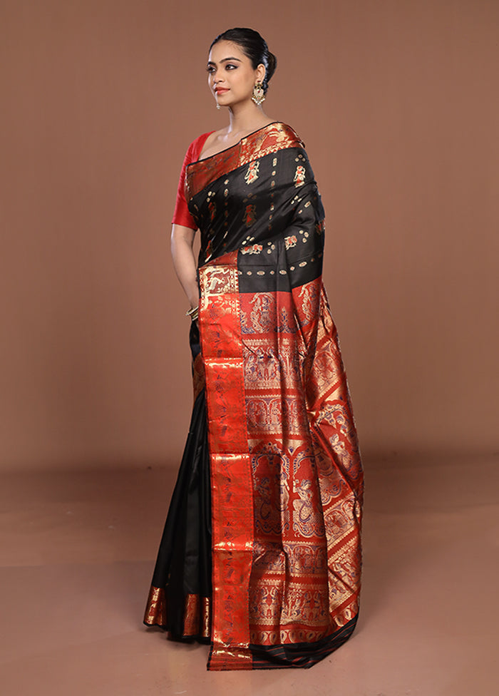 Black Handloom Swarnachuri Pure Silk Saree With Blouse Piece