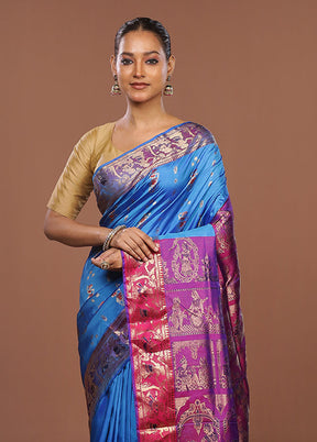 Blue Handloom Swarnachuri Pure Silk Saree With Blouse Piece