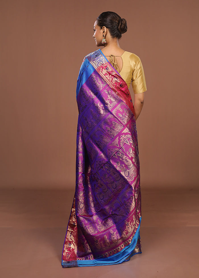 Blue Handloom Swarnachuri Pure Silk Saree With Blouse Piece