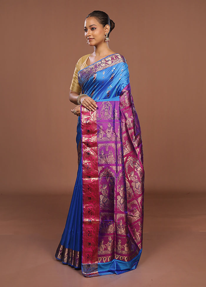 Blue Handloom Swarnachuri Pure Silk Saree With Blouse Piece