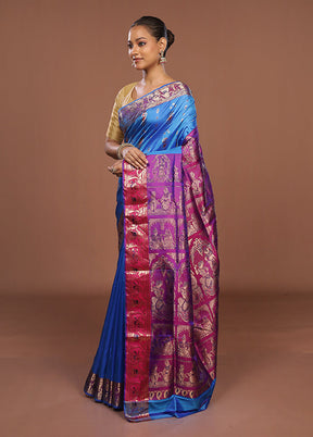 Blue Handloom Swarnachuri Pure Silk Saree With Blouse Piece