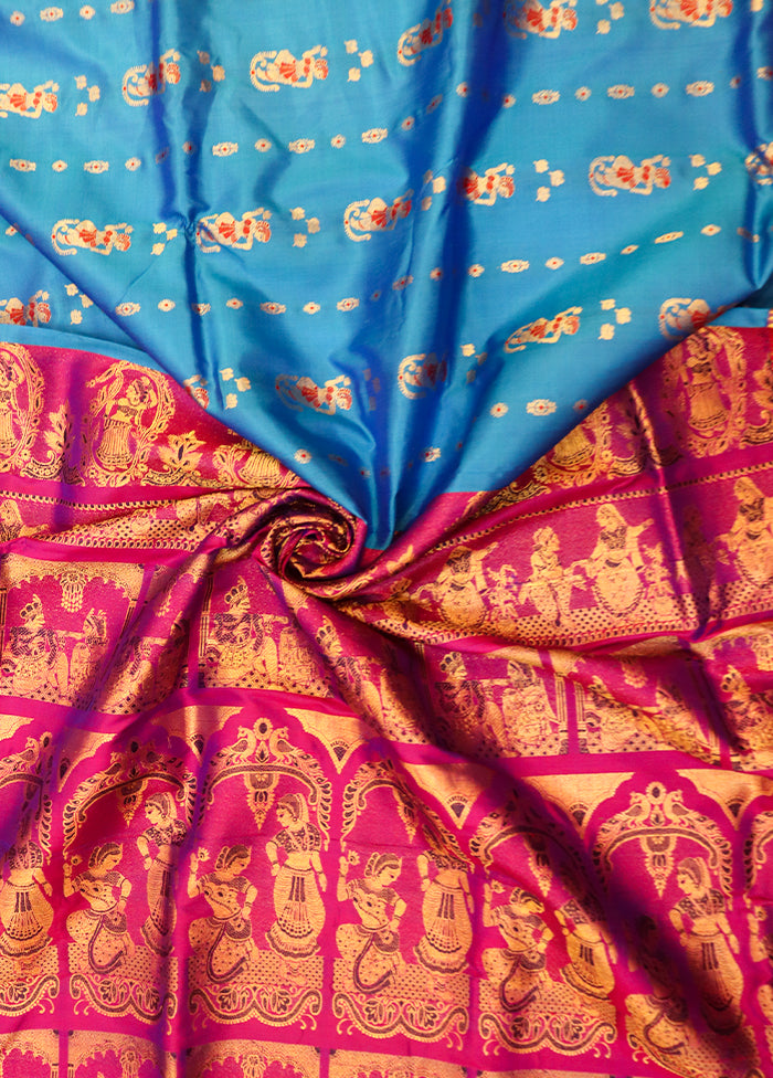 Blue Handloom Swarnachuri Pure Silk Saree With Blouse Piece