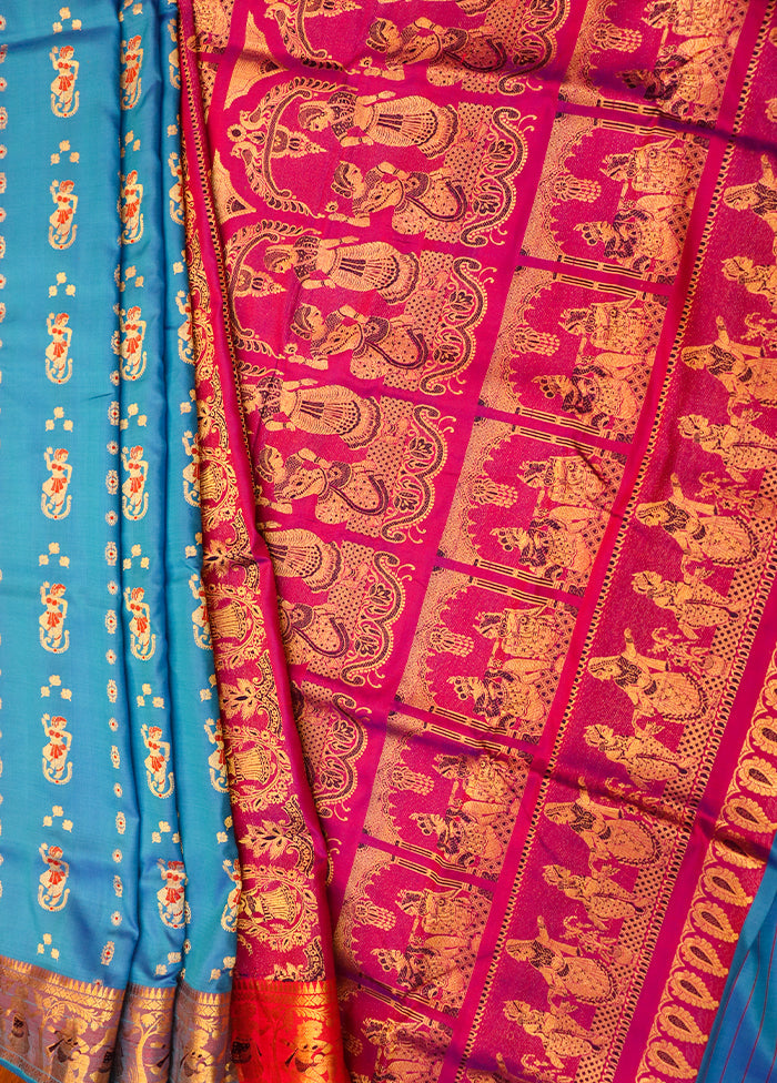 Blue Handloom Swarnachuri Pure Silk Saree With Blouse Piece