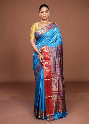 Blue Handloom Swarnachuri Pure Silk Saree With Blouse Piece