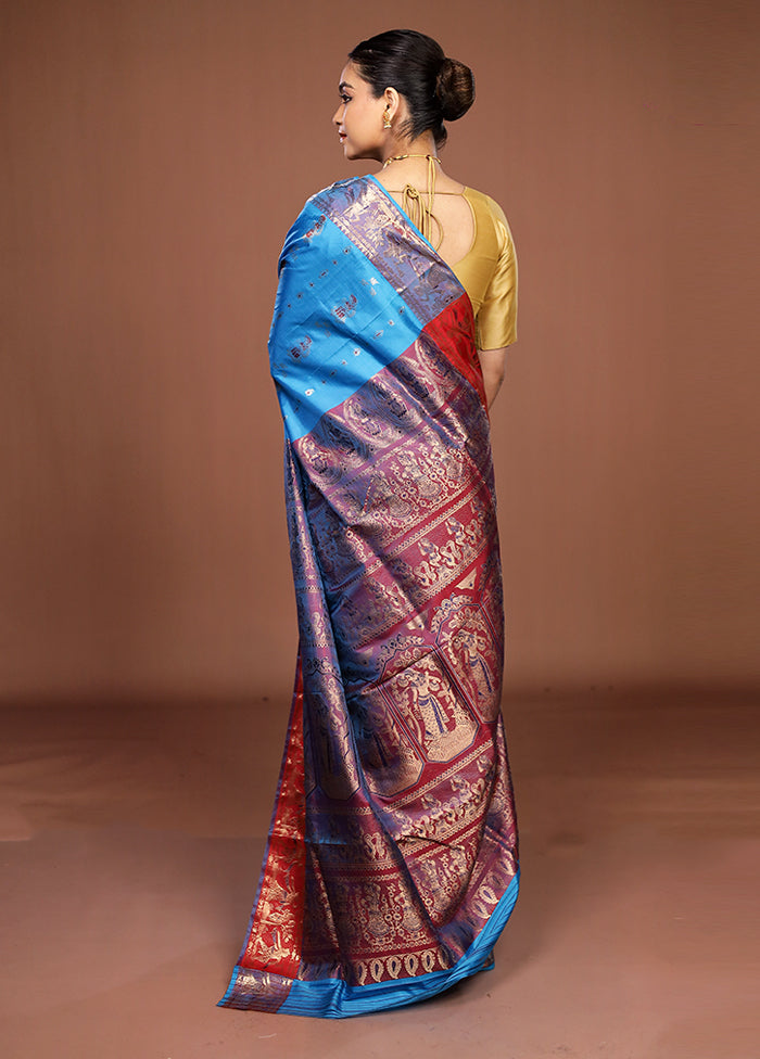 Blue Handloom Swarnachuri Pure Silk Saree With Blouse Piece