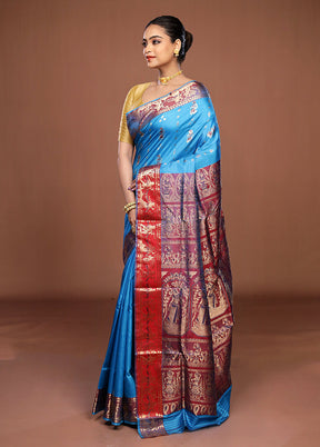 Blue Handloom Swarnachuri Pure Silk Saree With Blouse Piece