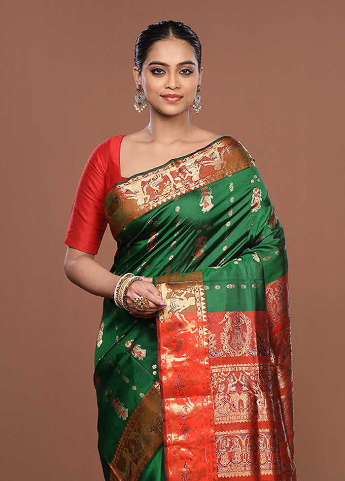 Green Handloom Swarnachuri Pure Silk Saree With Blouse Piece
