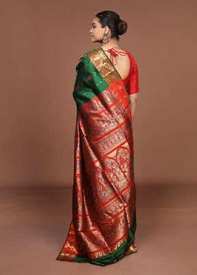 Green Handloom Swarnachuri Pure Silk Saree With Blouse Piece