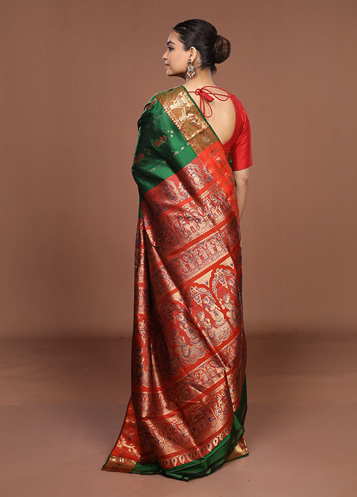Green Handloom Swarnachuri Pure Silk Saree With Blouse Piece