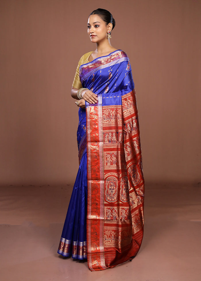 Blue Handloom Swarnachuri Pure Silk Saree With Blouse Piece