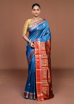 Blue Handloom Swarnachuri Pure Silk Saree With Blouse Piece
