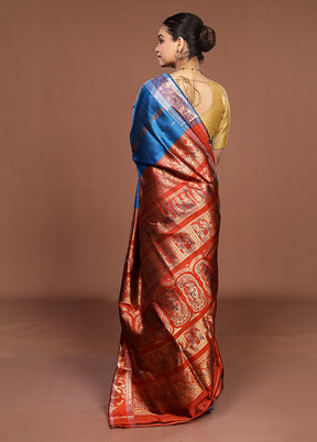 Blue Handloom Swarnachuri Pure Silk Saree With Blouse Piece