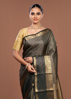 Black Handloom Kanjivaram Pure Silk Saree With Blouse Piece
