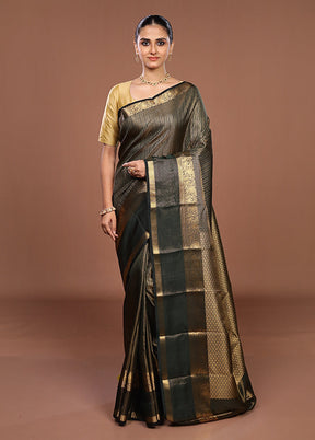 Black Handloom Kanjivaram Pure Silk Saree With Blouse Piece