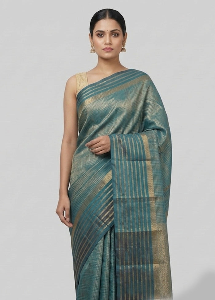 Blue Handloom Kanjivaram Pure Silk Saree With Blouse Piece