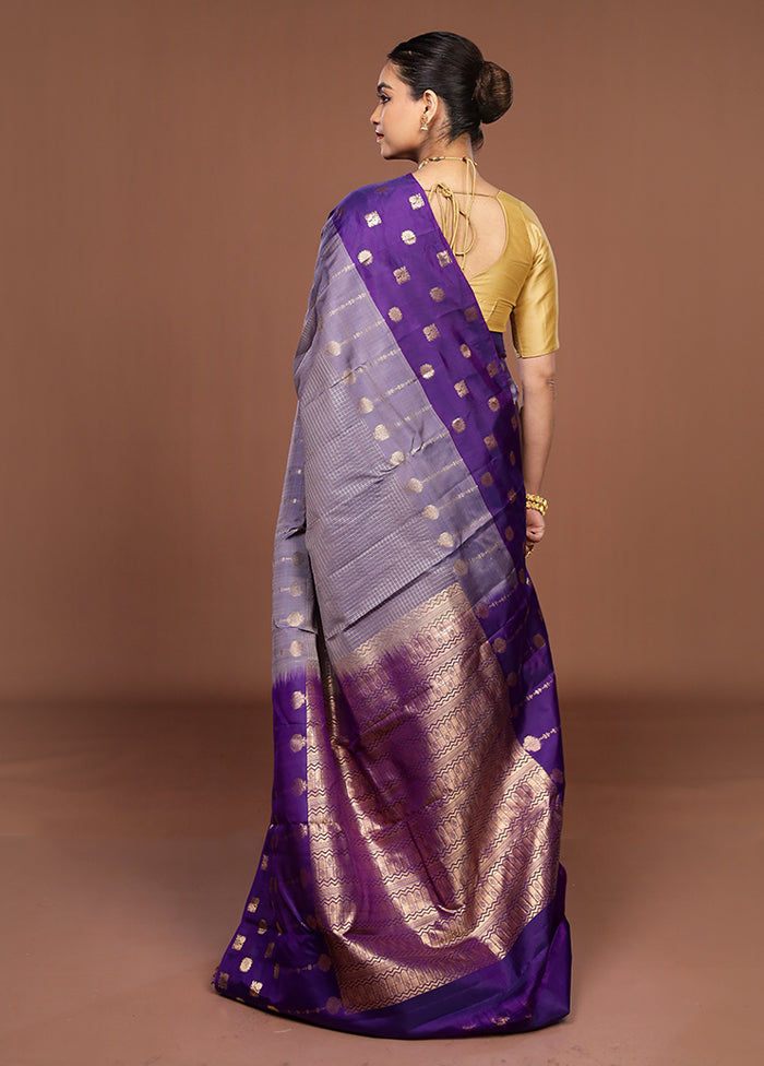 Purple Handloom Kanjivaram Pure Silk Saree With Blouse Piece