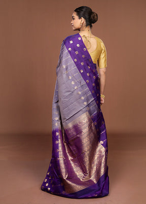 Purple Handloom Kanjivaram Pure Silk Saree With Blouse Piece