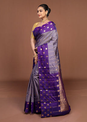 Purple Handloom Kanjivaram Pure Silk Saree With Blouse Piece