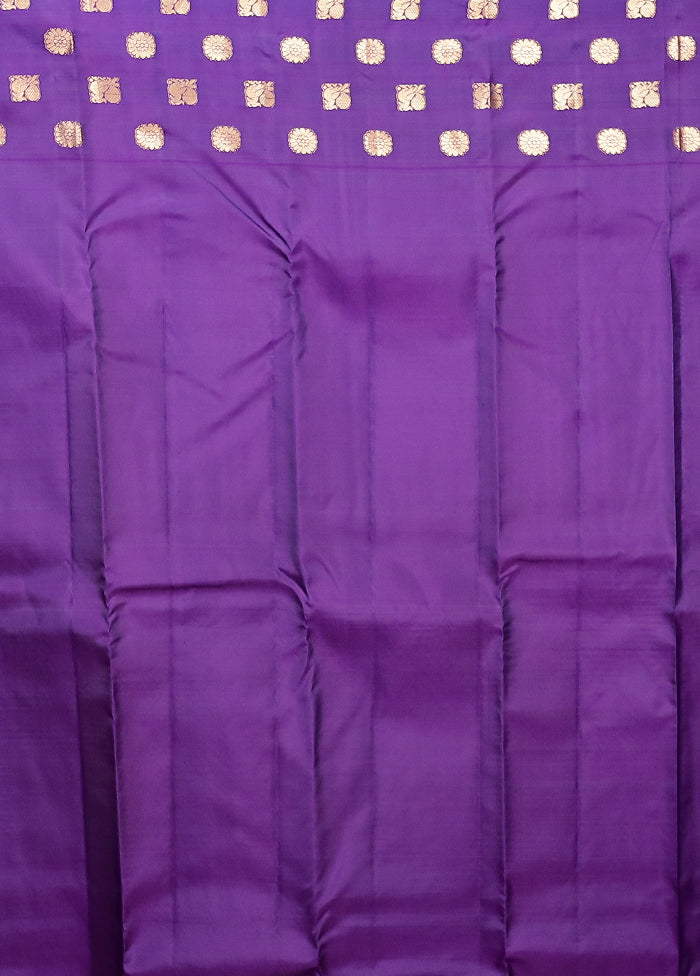 Purple Handloom Kanjivaram Pure Silk Saree With Blouse Piece