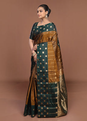 Yellow Handloom Kanjivaram Pure Silk Saree With Blouse Piece
