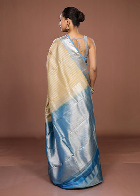 Cream Handloom Kanjivaram Pure Silk Saree With Blouse Piece