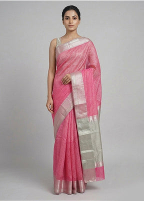 Pink Handloom Kanjivaram Pure Silk Saree With Blouse Piece