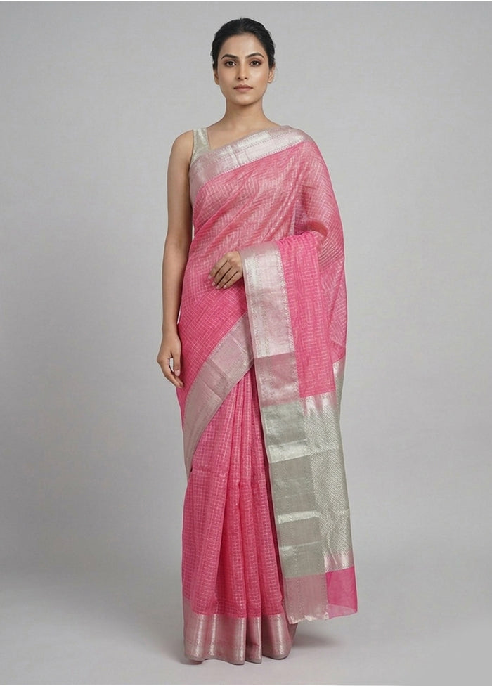 Pink Handloom Kanjivaram Pure Silk Saree With Blouse Piece