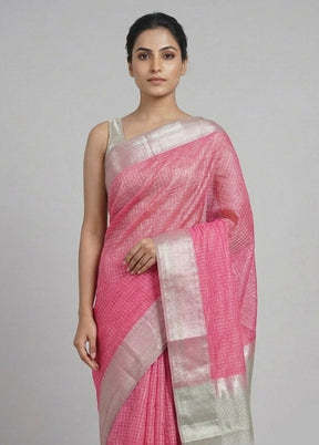 Pink Handloom Kanjivaram Pure Silk Saree With Blouse Piece