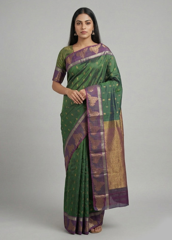 Purple Handloom Kanjivaram Pure Silk Saree With Blouse Piece