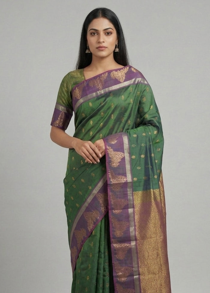 Purple Handloom Kanjivaram Pure Silk Saree With Blouse Piece