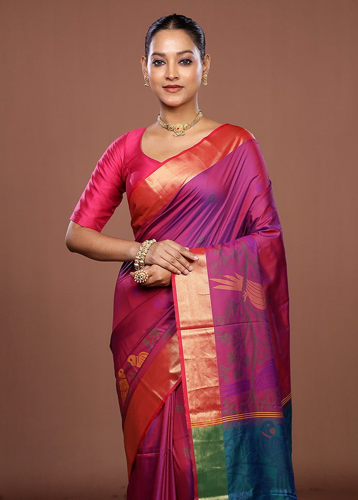Purple Dupion Silk Saree With Blouse Piece