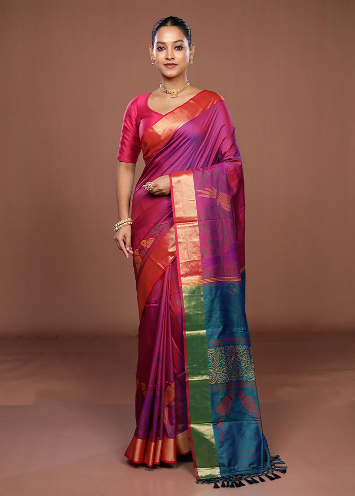 Purple Dupion Silk Saree With Blouse Piece
