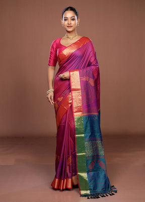 Purple Dupion Silk Saree With Blouse Piece