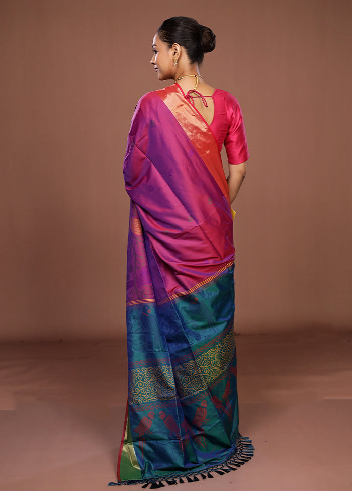 Purple Dupion Silk Saree With Blouse Piece