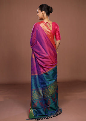 Purple Dupion Silk Saree With Blouse Piece