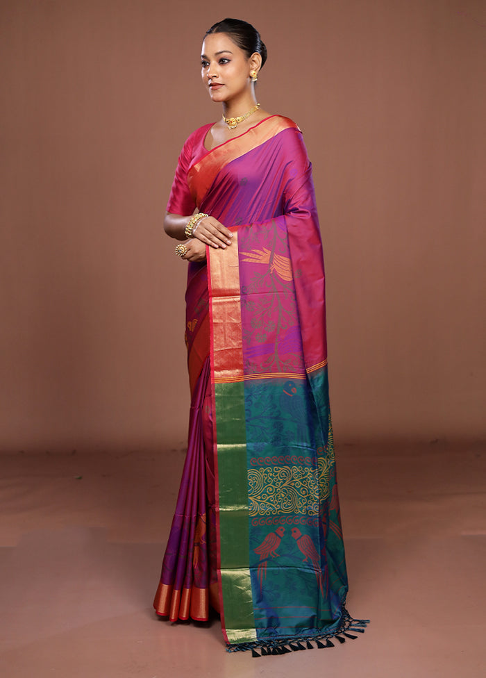 Purple Dupion Silk Saree With Blouse Piece