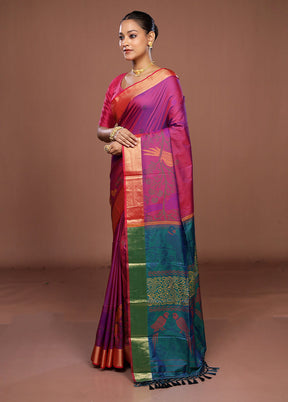 Purple Dupion Silk Saree With Blouse Piece