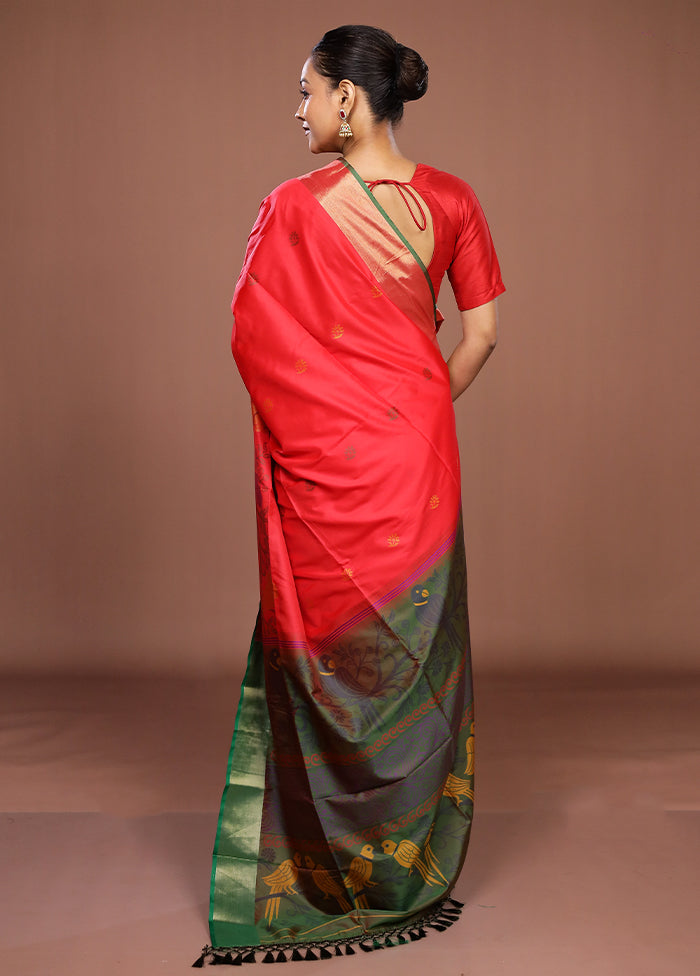 Red Dupion Silk Saree With Blouse Piece