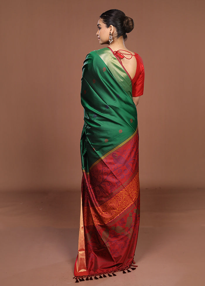 Green Dupion Silk Saree With Blouse Piece