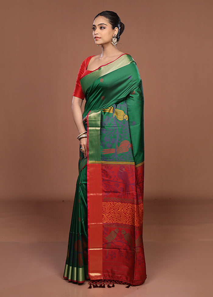 Green Dupion Silk Saree With Blouse Piece