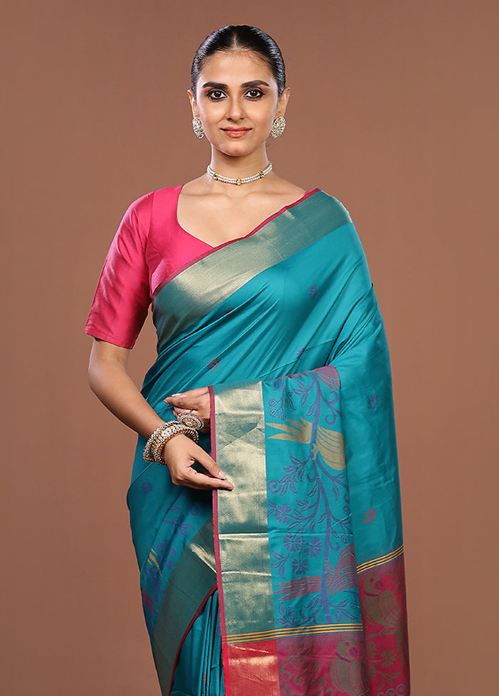 Green Dupion Silk Saree With Blouse Piece