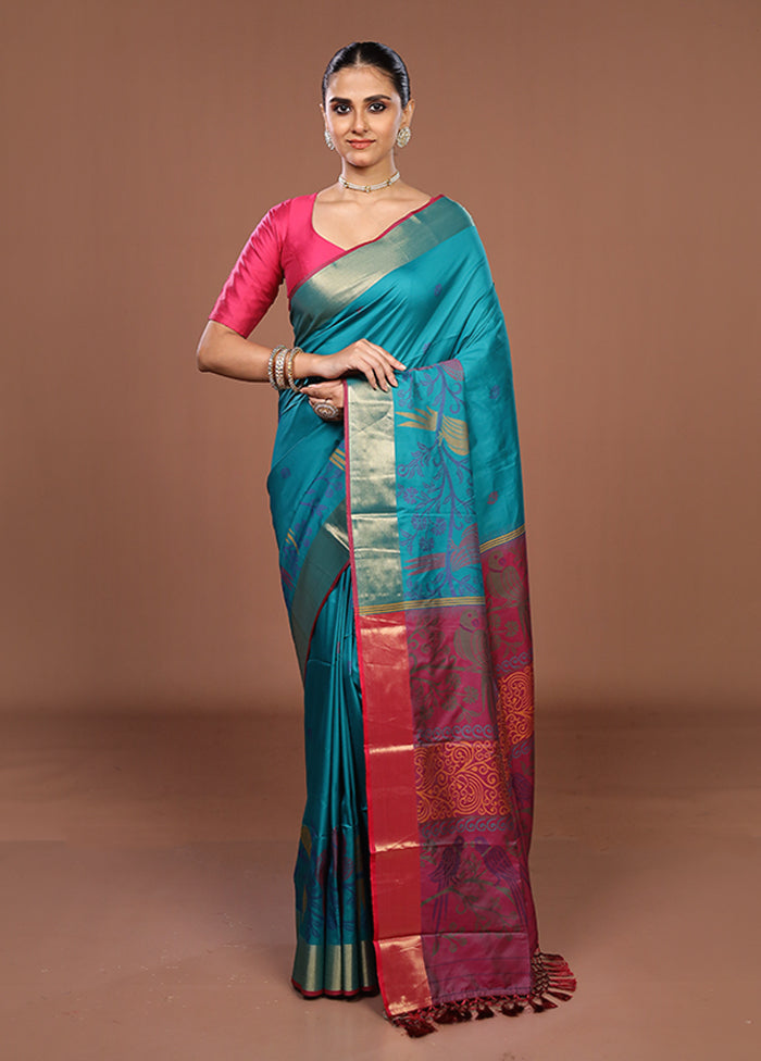 Green Dupion Silk Saree With Blouse Piece